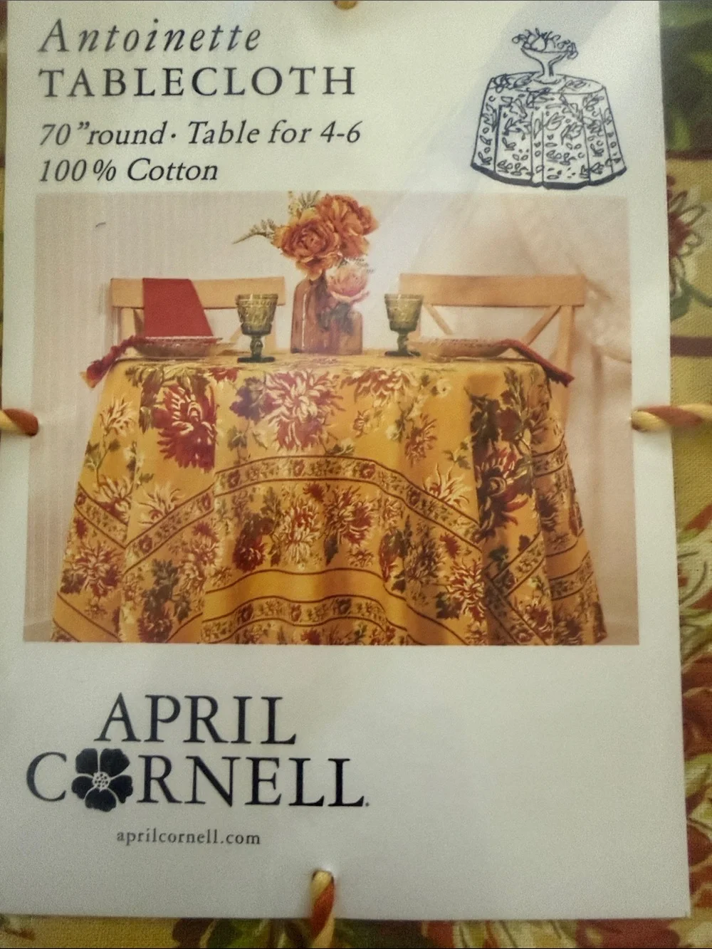 APRIL CORNELL Yellow and red , green Floral Cotton Tablecloth NWT